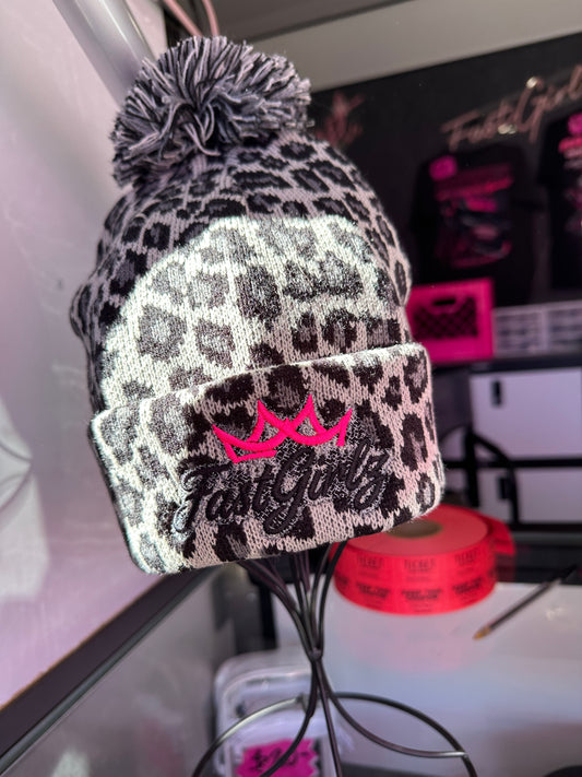 Leopard Pom Beanie