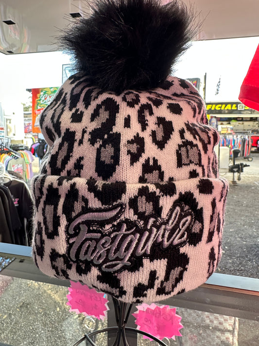 Leopard Pom Beanie